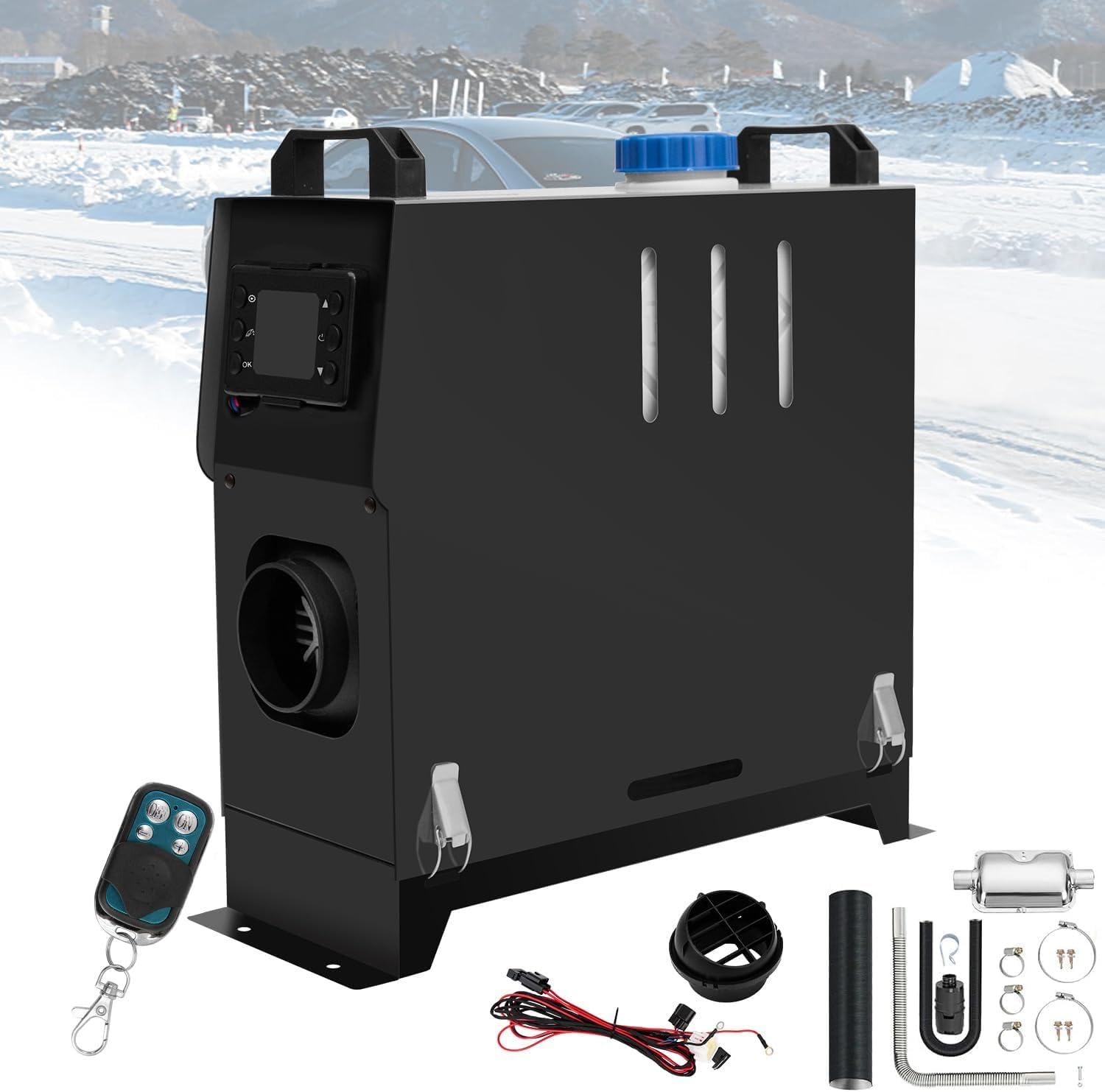 8KW Diesel Lufterhitzer, 12V Standhezung Diesel, Luft Dieselheizung, Air Diesel Heizung mit Schalldämpfer&LCD Schalter, Standheizung für Auto RV Boote LKW Wohnmobil Bus (Type1 Schwarz)