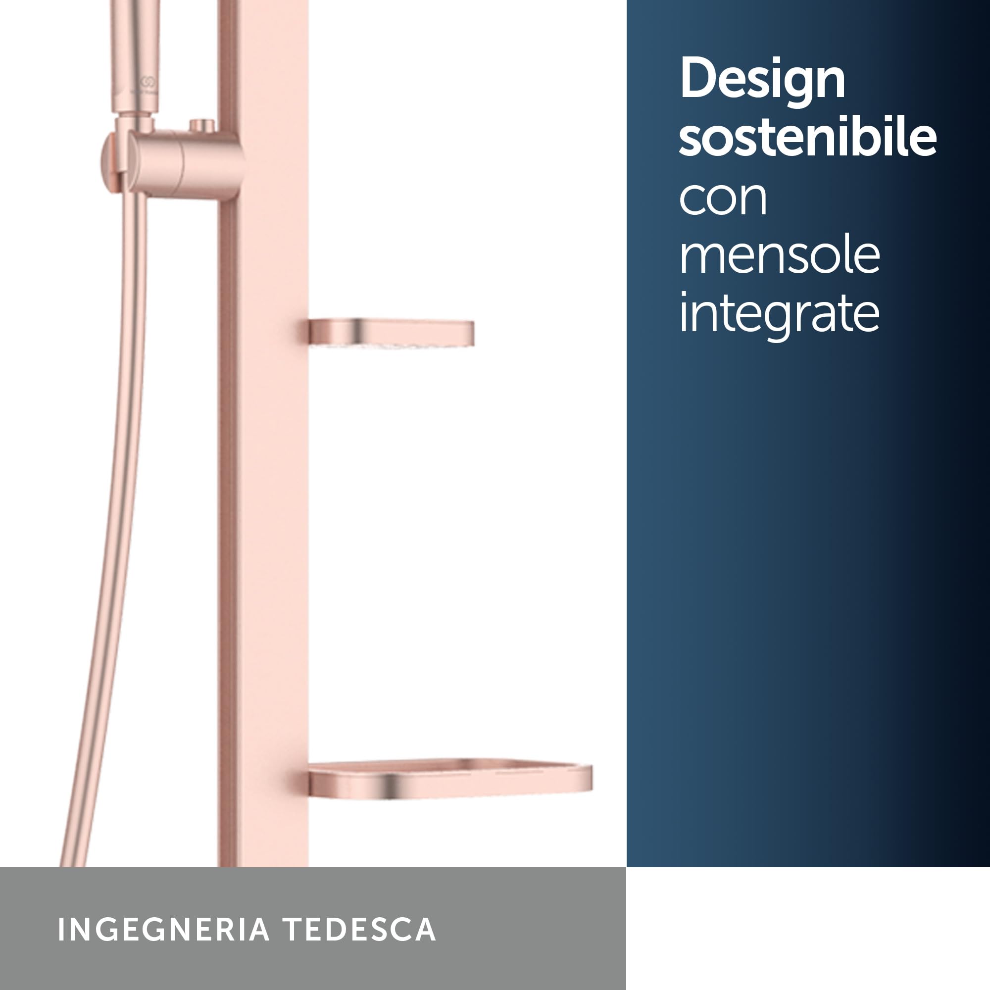 Ideal Standard Ceratwist Alu+ Colonna doccia, Realizzata con l'100% di alluminio riciclato, doccia a risparmio idrico con tipi di getto variabili – Rosé (338x501x1104 mm)