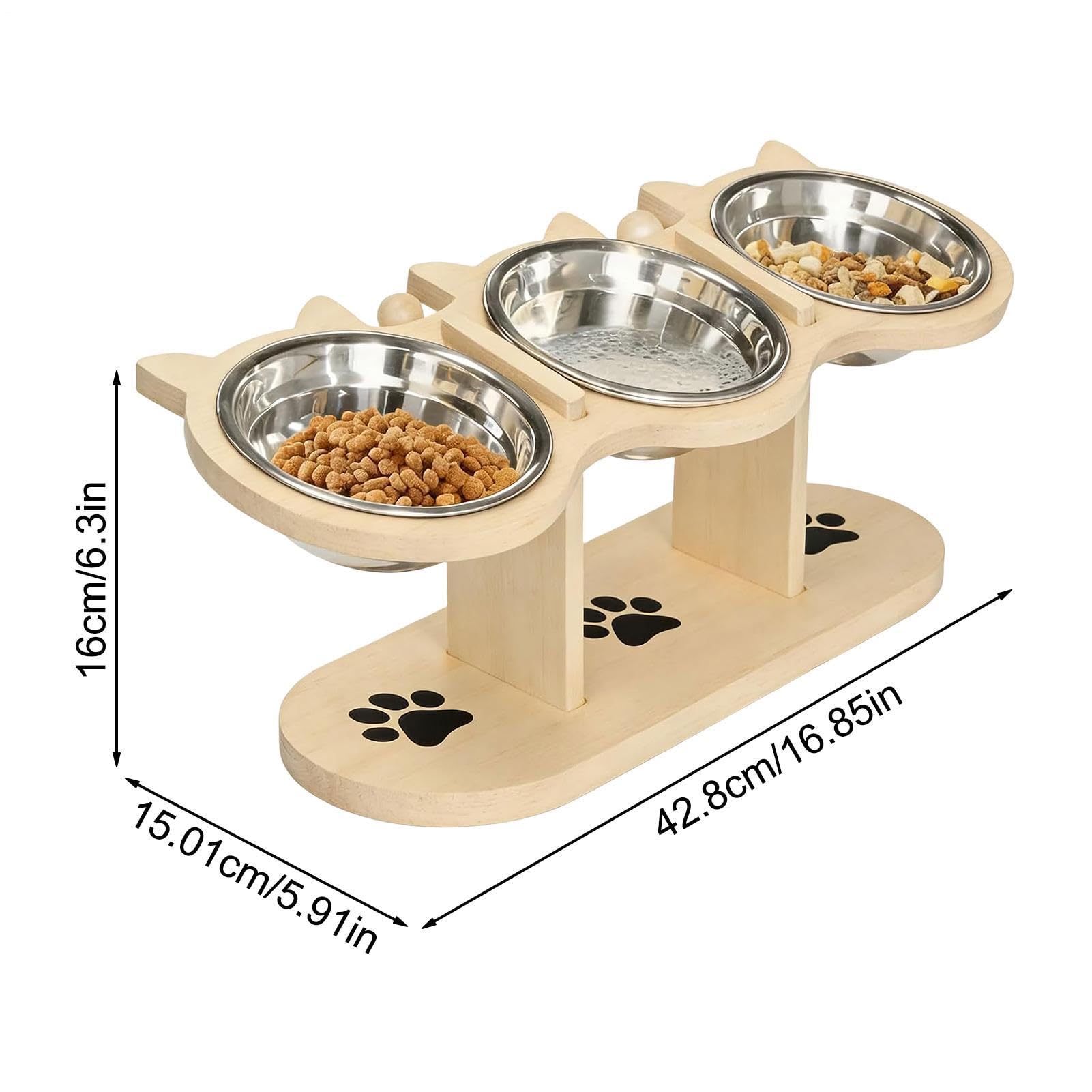 Rialzata per Cani - Alimentatore Per Animali Regolabile In Altezza Inclinato Di 15° Con 3 Ciotole - Antiscivolo Gatti,per Interno Esterno Casa Cucina Soggiorno Campeggio Balcone Appartamento