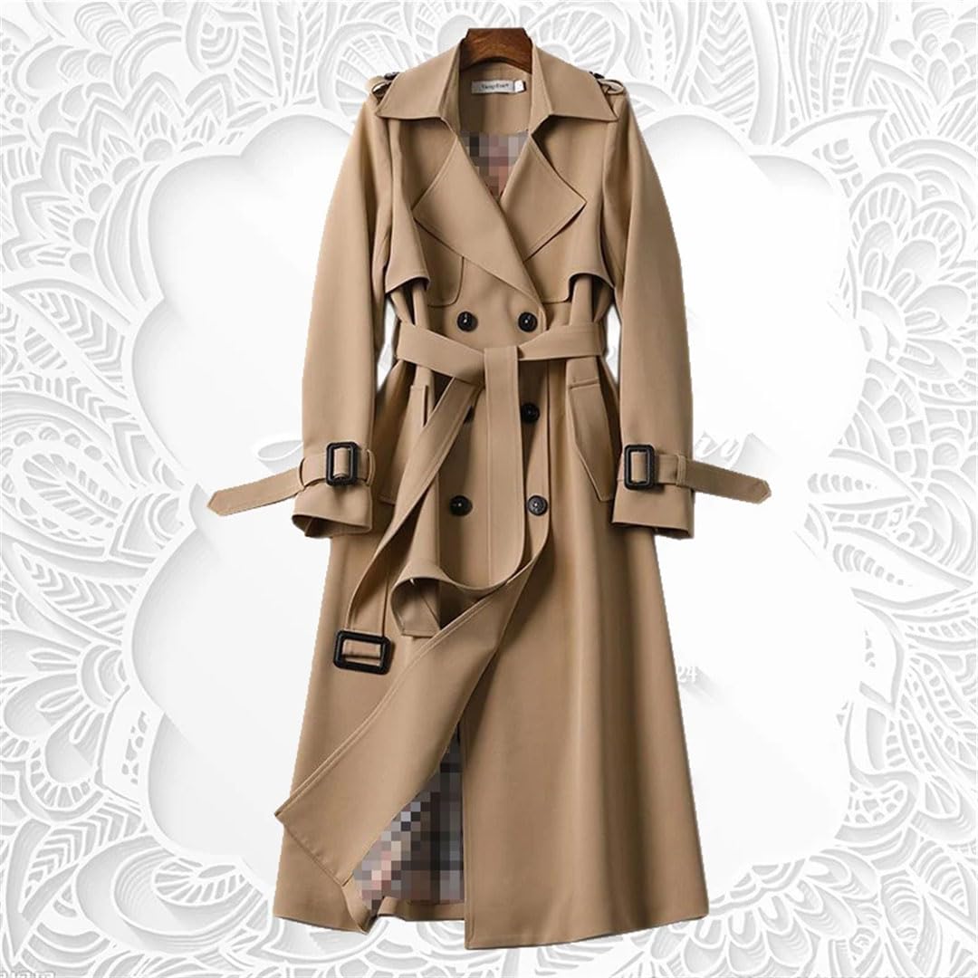 Cappotto da donna con cintura slim fit doppio petto medio lungo trench coat