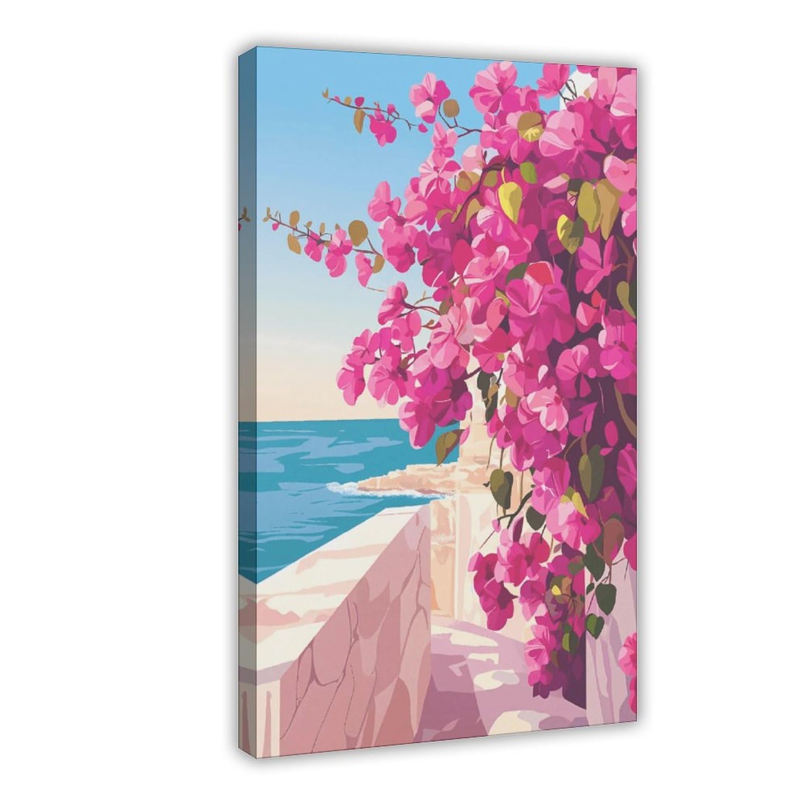 Wjwart Pink Bougainvillea Seaside Canvas Poster Bedroom Decor Landscape Decor Gift 12X18inch(30X45cm)