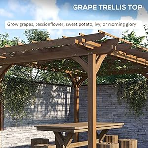 Outsunny 12 x 10 outdoor pergola wood grape gazebo for climbing plant support garden patio backyard deck brown  urban country home decor