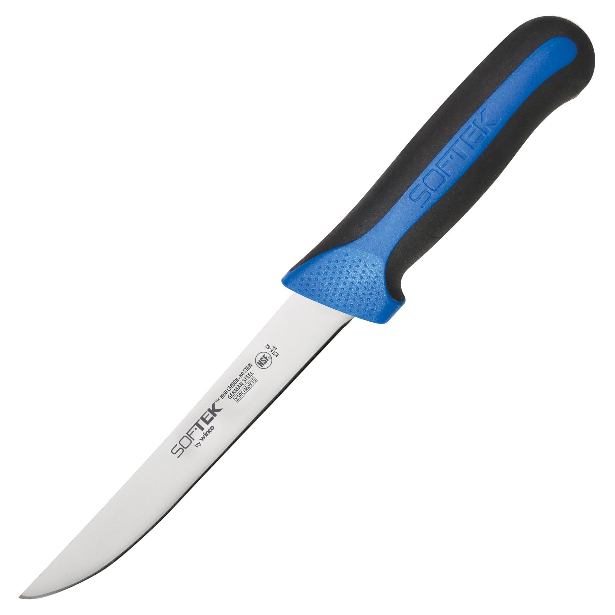 Winco 6" Commercial-Grade German Steel Boning Knife with Soft Grip Handle, Wide