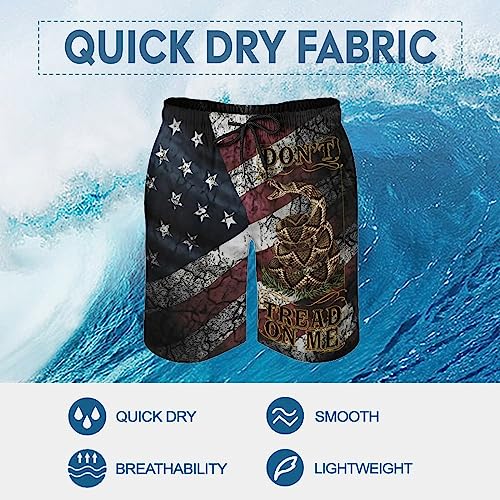 Youth & Adult Swim Trunks, Distressed American Flag and Gadsden Flag Don't Tread Snake On with Me Beach Shorts Perfect Surf Beachwear Drawstring Beach Half Pants with Pockets Mesh Lining Small4