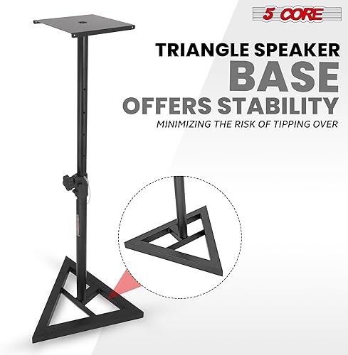 Miniatura 5 de 5 Core Par de soporte de altavoz para monitor de estudio, base triangular de tres puntos, altura telescópica, ajustable, de 35 a 55 pulgadas,