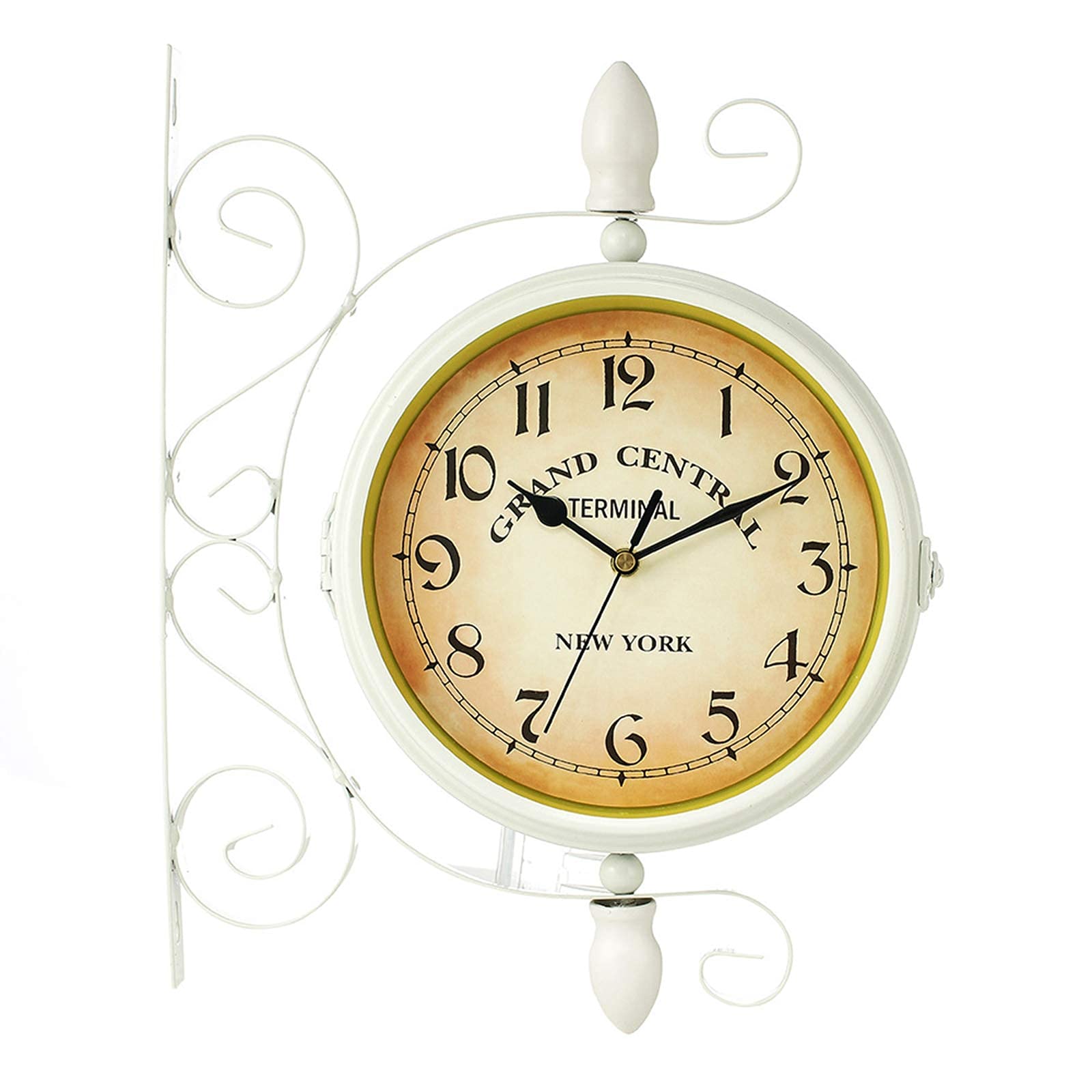 Horloge murale de jardin extérieur double face vintage 36 cm avec support rotatif