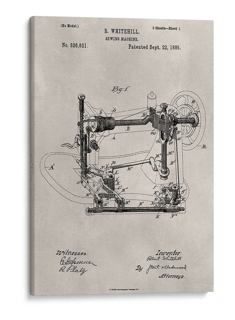 Canvas Lab Canvas Wall Art Decor Patent-Sewing Machine by the Artist Alicia Ludwig – Size: 20 x 30 in - Art subject: Illustrative. Especially designed for Oficina,Oficina de Ingeniero