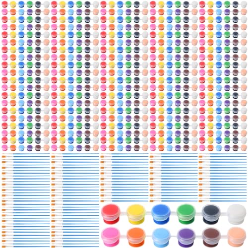 Image of Qilery 100 Sets Mini Acrylic Paint Set 1400 Pcs 12 Colors Acrylic Painting Strips 100 Flat Brushes 100 Pointed Brushes for Adults Home Birthday Art Craft Party Favors (2ml)
