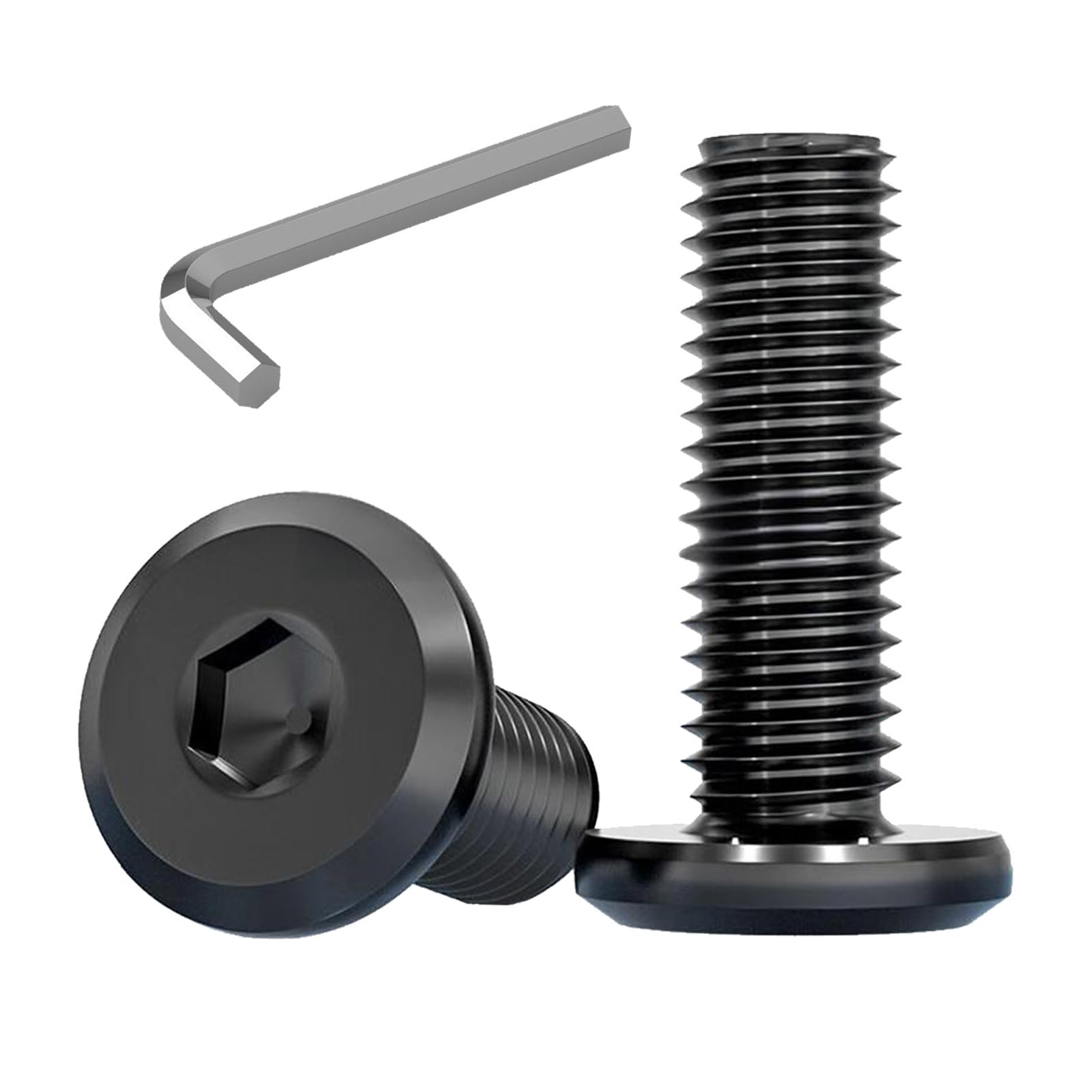 WYLWLS M6 x 60mm Flat Head Hex Socket Cap Screws Bolts 20 Pcs, M6 Bolt Furniture Bolts Alloy Steel, Black Oxide Full Thread, with Hex Spanner, for