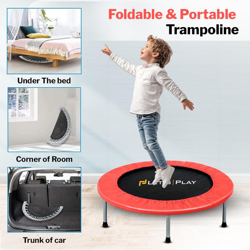 Image of LET'S PLAY Trampoline Jumping Trainer for Kids and Adult, 40 INCH Rebounder Trampoline with Metal Springs and Padding for Indoor and Outdoor (Red)