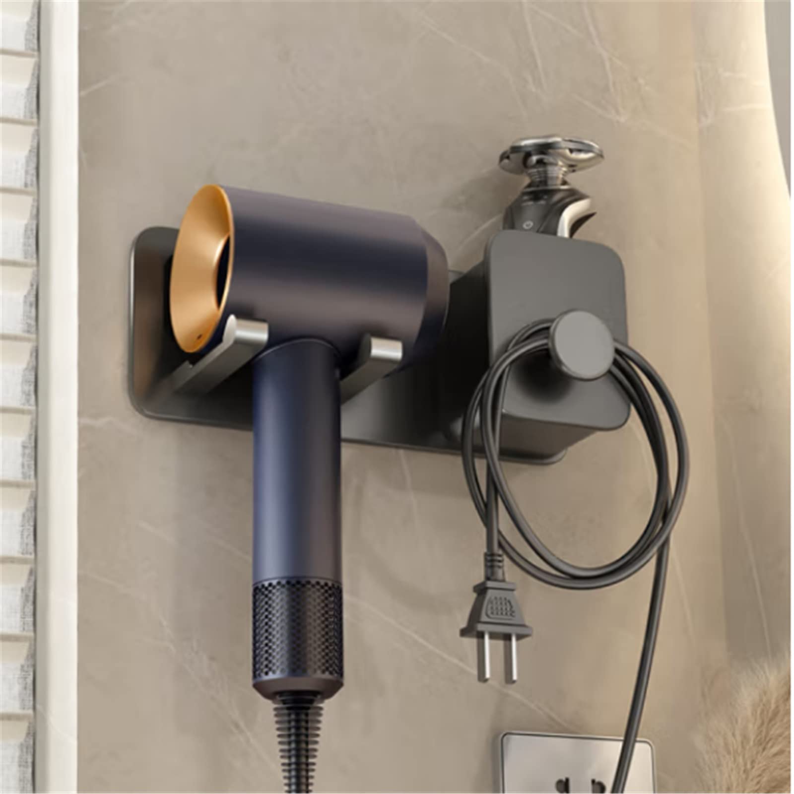 Soporte para Secador de Pelo montado en la Pared Estante de secador Cabello Estante Almacenamiento baño Soporte Parto montado en la Pared para Tocador de Baño