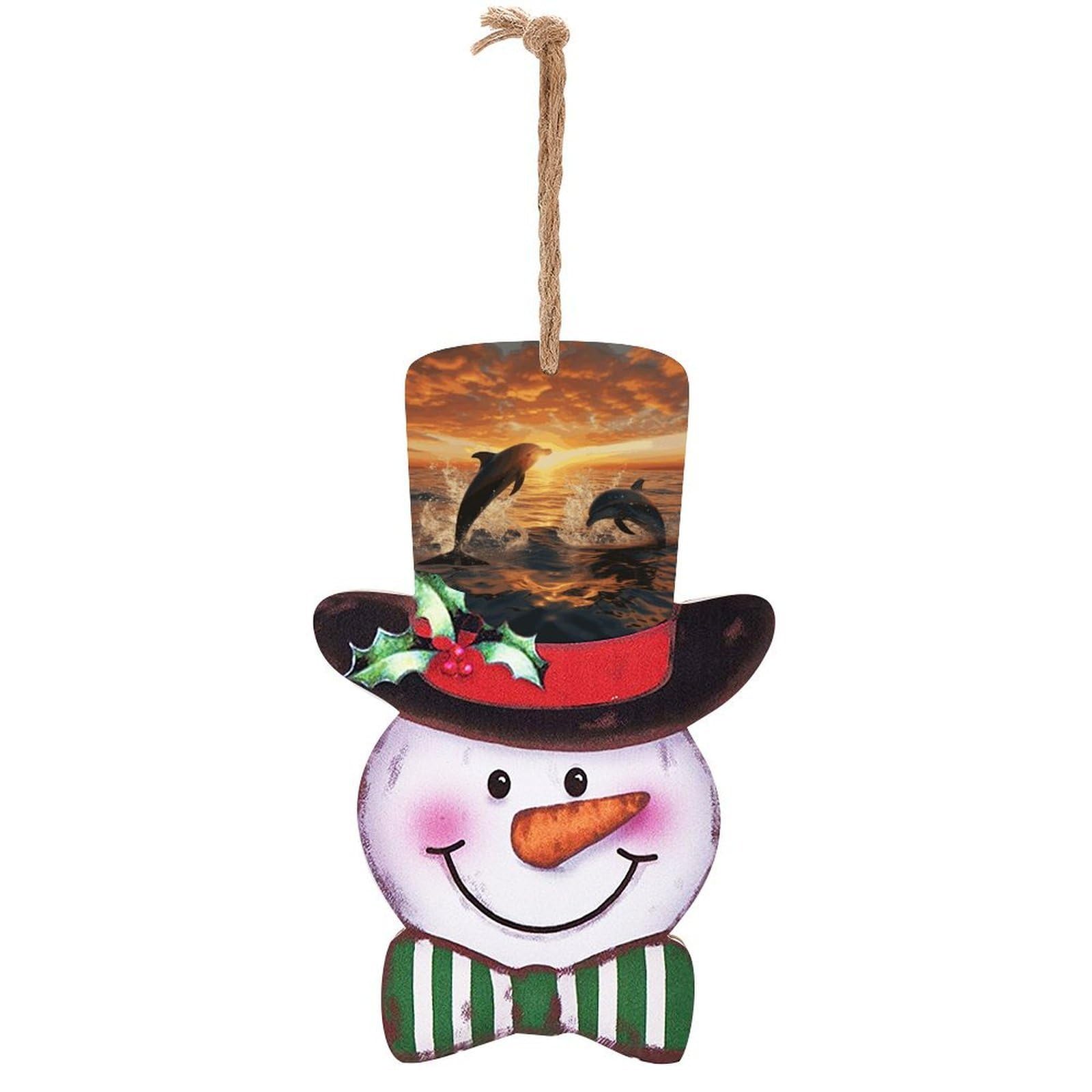 Dolphins Jumping Out of The Water at Sunset Snowman Decor Christmas Snowmans Hanging Decors Wooden Exquisite Holiday Decoration Sign for Home Window Wall Farmhouse Indoor Outdoo