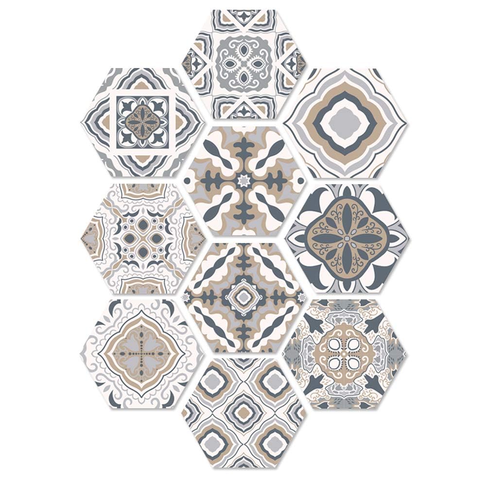 AzoneeHexagon Non-Slip Floor Sticker, 10Pcs Nordic Style Twill Non-Slip Hexagonal Floor, Thickened Frosted Hexagonal Tile Stickers Self-Adhesive Removable Wall Stickers, 20cm*20cm for Living Room