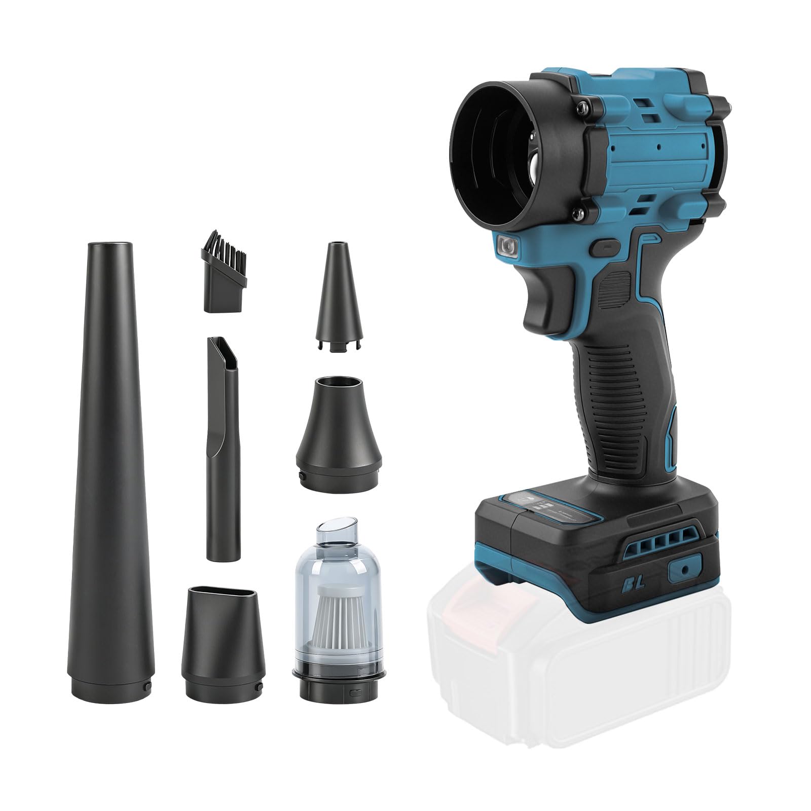 Mini Cordless Air Duster Blower Compatible with Makita 18V Battery, HandheldJet Dry Blower and Vacuum 2 in 1 150W Brushless with 5 Nozzles for Car, Camping, Workshops, Keyboards (No Battery) (Blue)