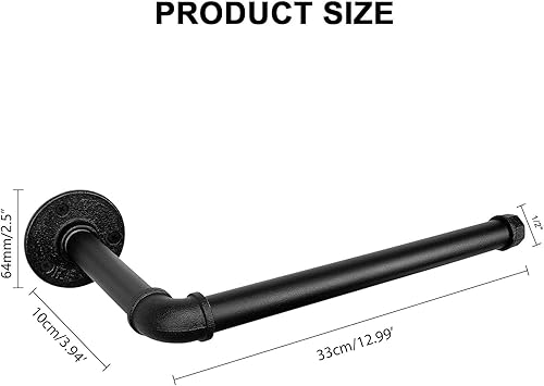 Miniatura 2 de Toallero de papel de cocina de tubo de hierro industrial, estilo vintage, granja, resistente, rústico, industrial, para montaje en pared, para