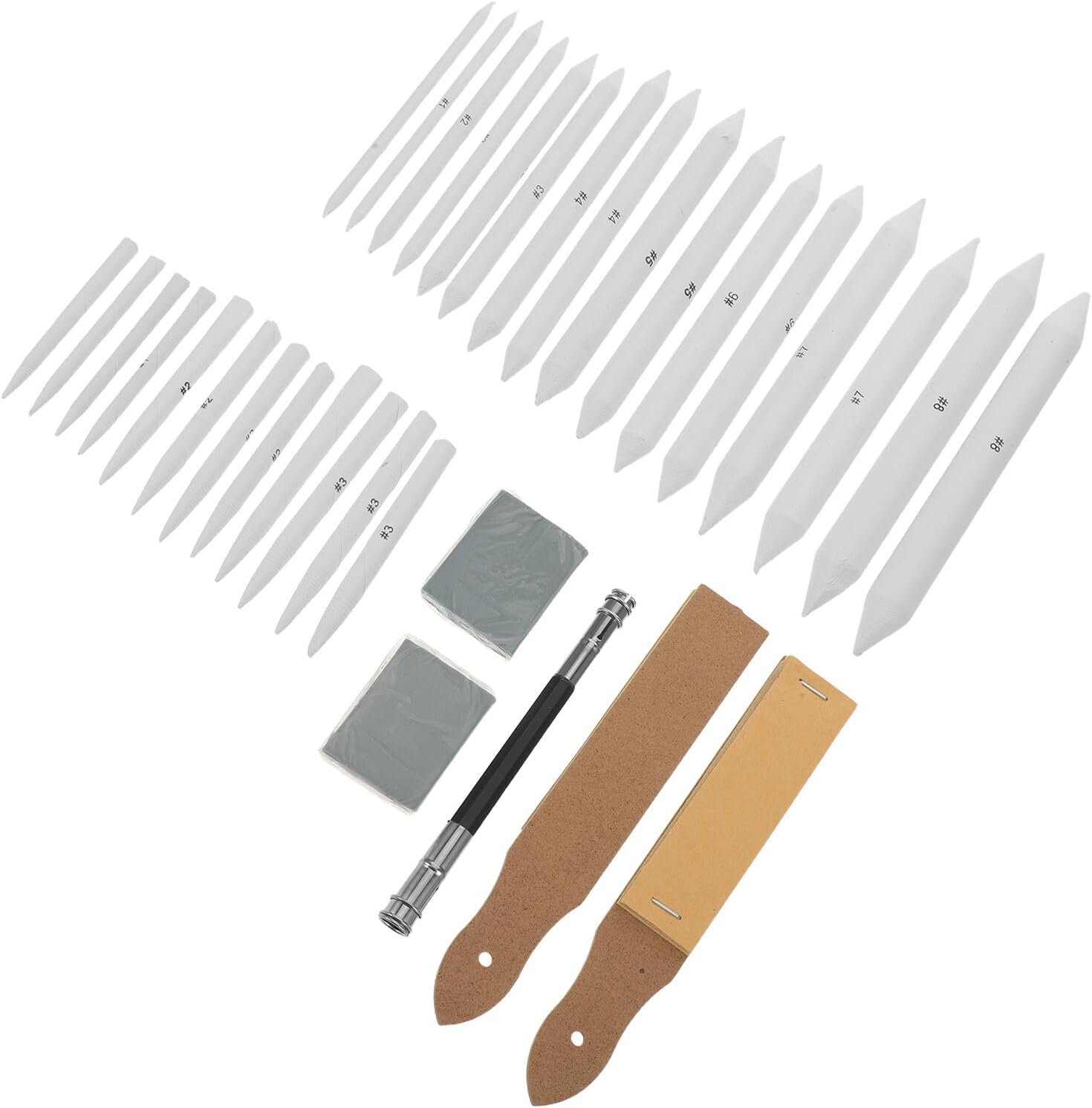 PLAFOPE 33pcs Blending Stumps and Sandpaper Pencil Sharpener Drawing Tools Kit with Tortillions, Pencil Extension, and Kneaded Erasers for Beginner Sketching and Shading