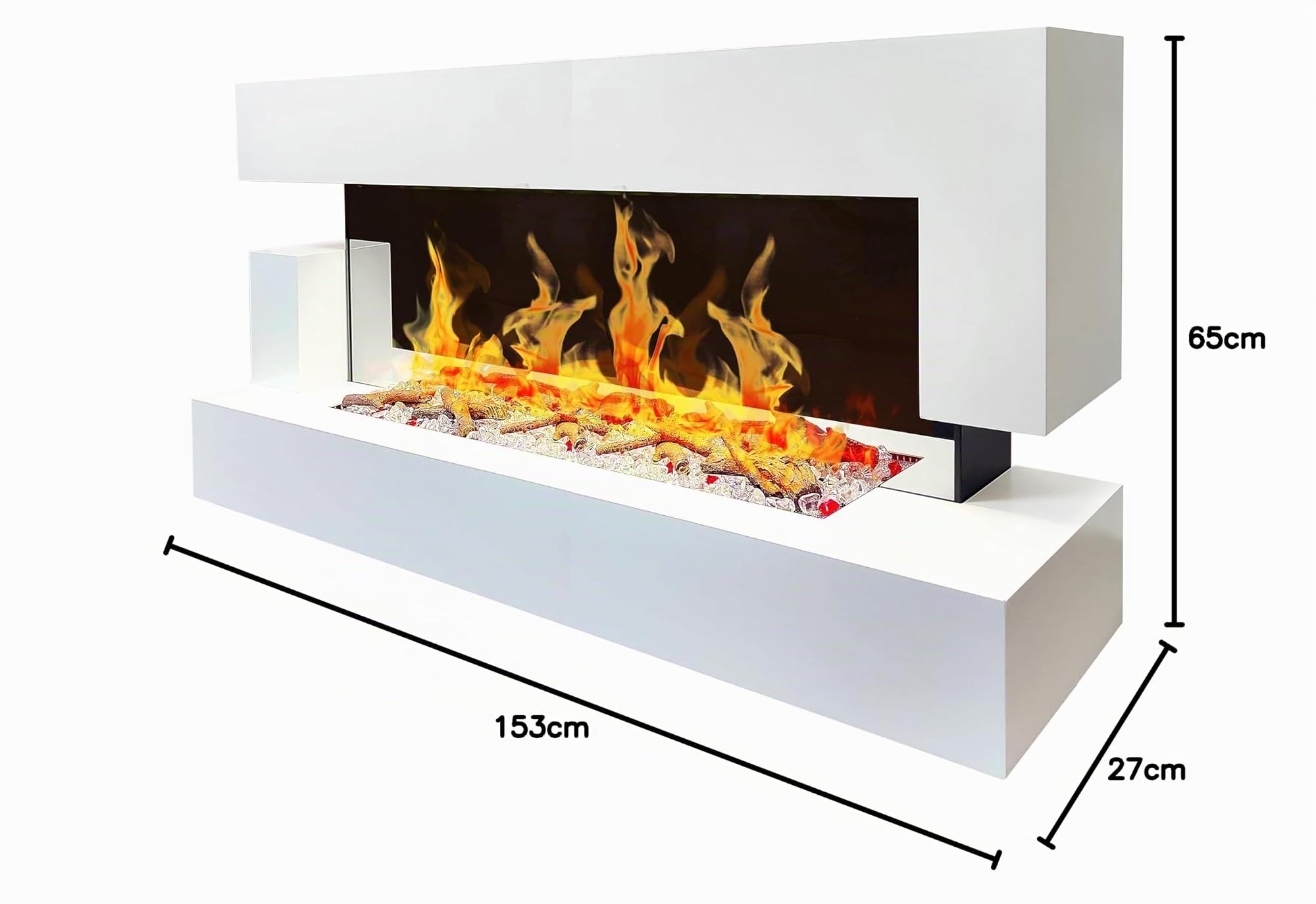 Chemin'Arte Chimenea de Pared eléctrica LED Quartz 3XL 150 cm con calefacción - Blanca - Efecto Llama - Chimenea Decorativa bajo Consumo - Mando a Distancia