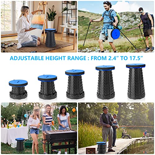 Upgraded Portable Collapsible Telescopic Stool, Sturdy Foldable Stool With Load Capacity Of 480Lbs, Retractable Camping Stool For Hiking, Fishing Tours Bbq Parties Indoor & Outdoor Activities(Blue) #TOP1
