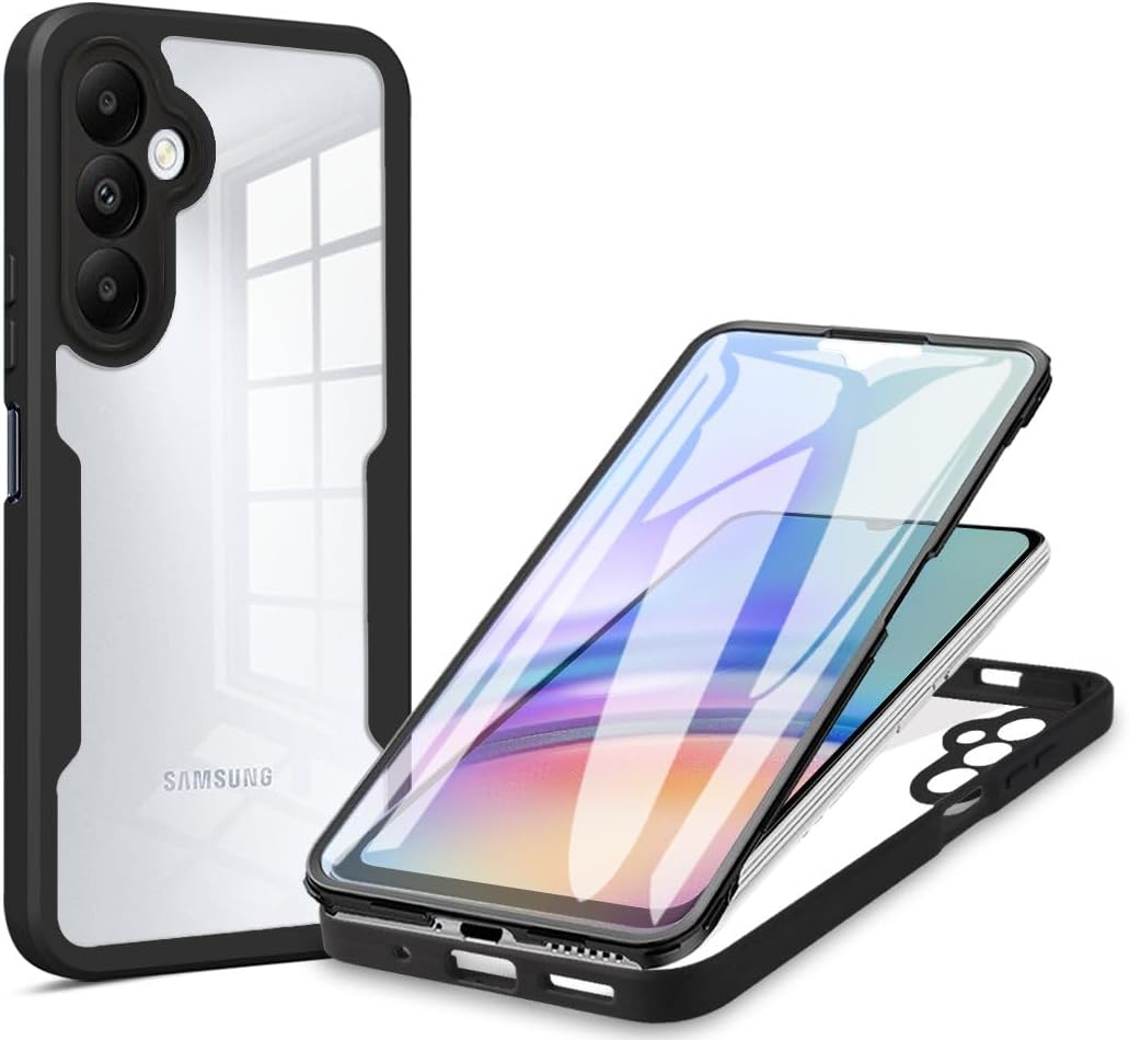 for Samsung Galaxy A16/ A16 5G Case Built-in Screen Protector Clear Silicone Bumper Cover Shockproof 360°Full Body Drop Protection Transparent Cover for Samsung Galaxy A16 Phone Case, Black