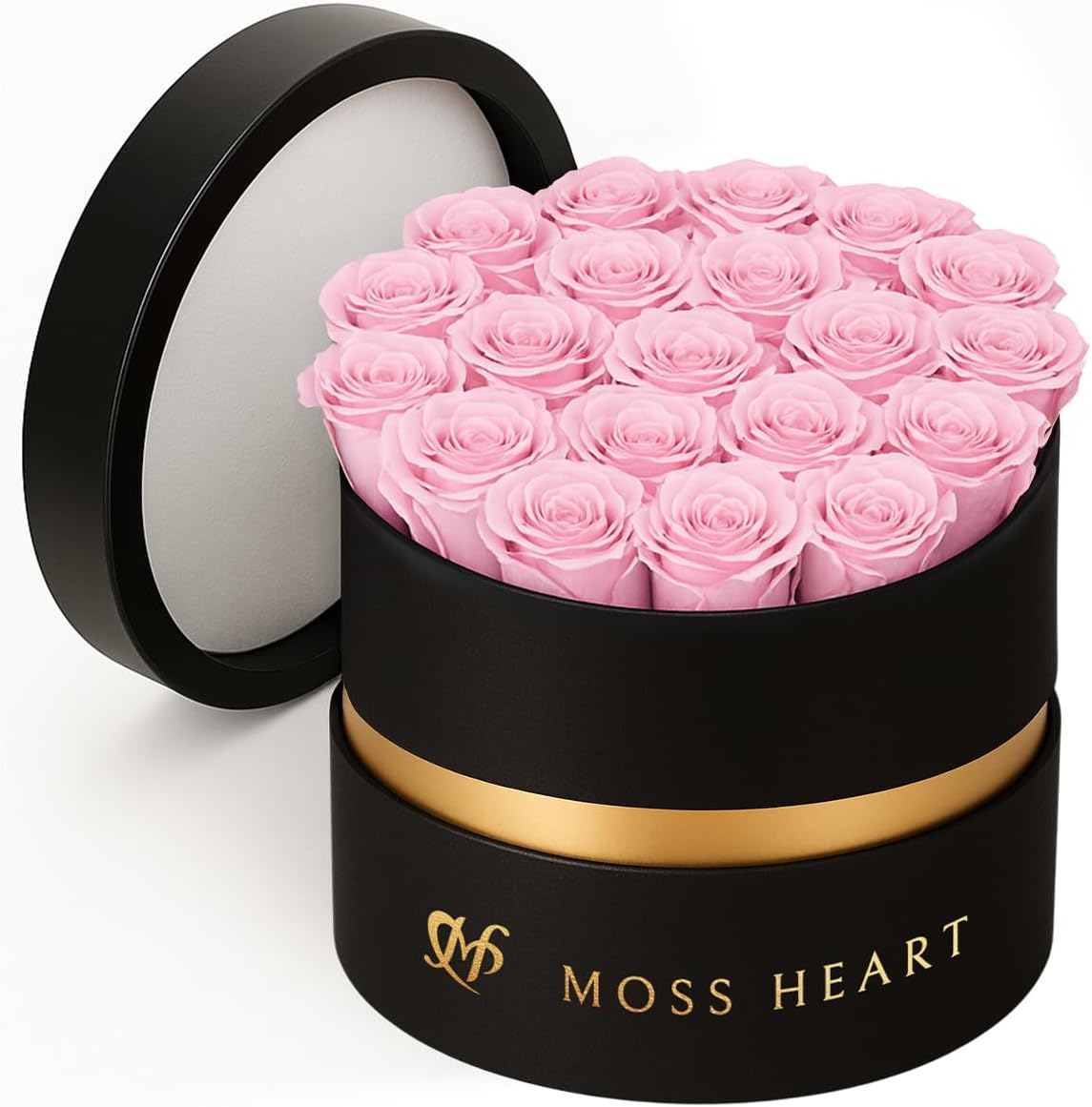 Moss Heart 20 Petite Preserved Roses in Round Box, Forever Roses, Long-Lasting 1+ Year, No Watering, Home Décor Centerpiece, Gift for Her, Birthday or Anniversary