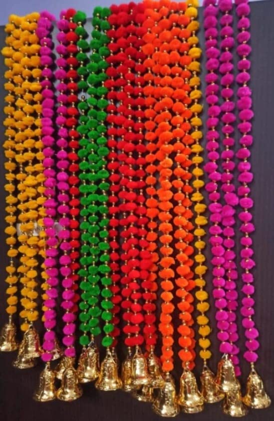 The Decor Affair HandCrafts World Home Decor Wall Hanging Pom Pom with Bells (Set of 10)