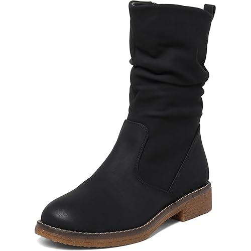 DREAM PAIRS Women's Mid Calf Combat Riding Fashion Winter Boots