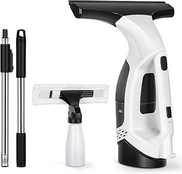 Lavavetri Elettrico per Finestre, 20W,Lavavetri Elettrico da 2000Pa, Batteria da 2200mAh con Serbatoio Dell'acqua da 150ml e Raschietto da 280mm, per Porte in Vetro, Finestre, Ripiani e Vetri per...