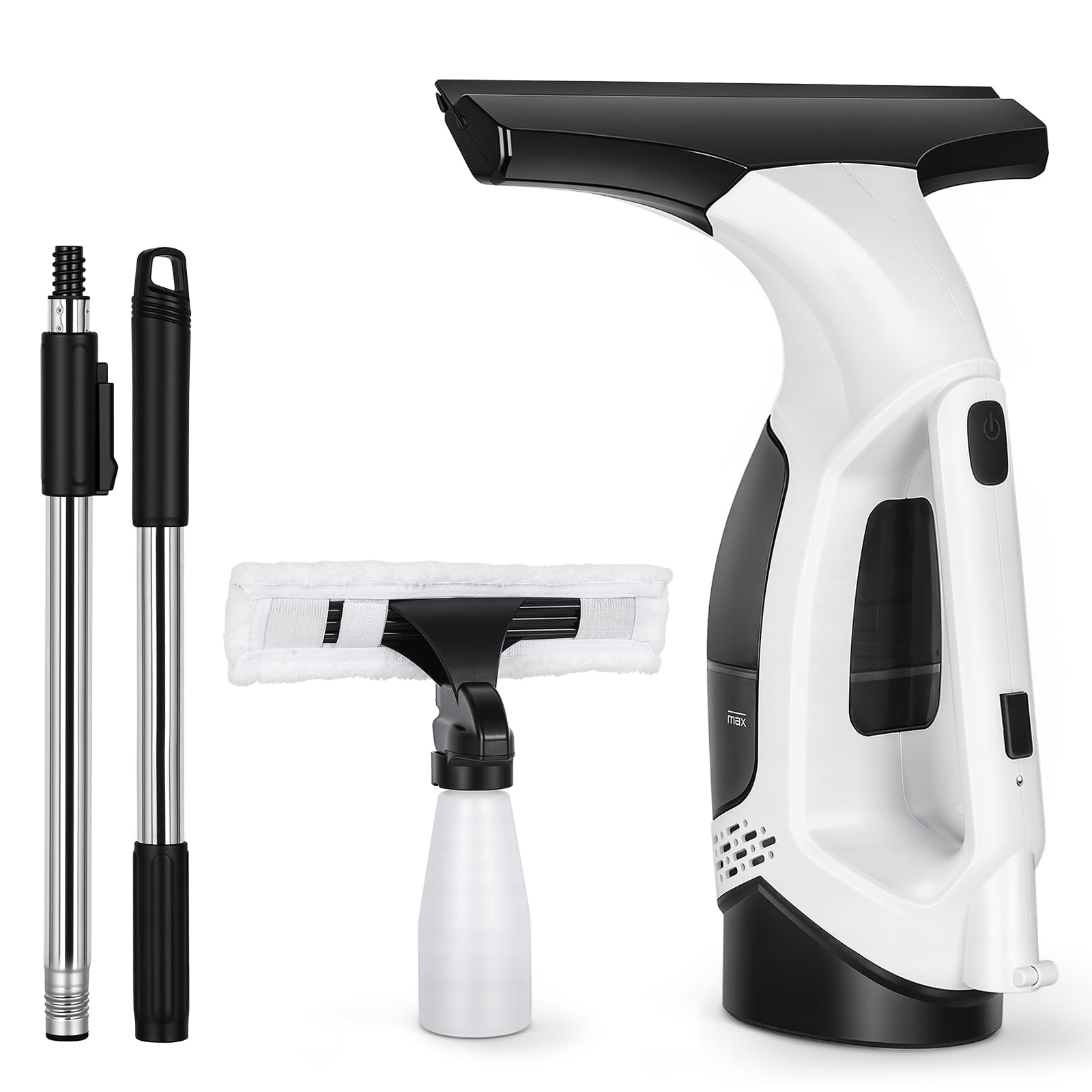 Nettoyeur Vitre, Lave Vitre Motorisé de 2000 Pa, 20W, Batterie de 2200 mAh, Réservoir D'eau de 150ml et Racleur de 280 mm, Convient aux Portes Vitrées, Fenêtres, Comptoirs et Vitres Automobiles