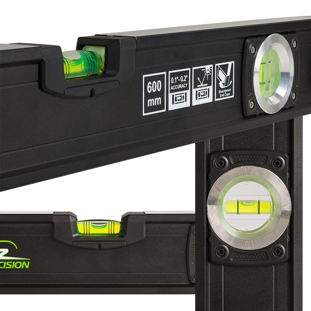 Grettz Nivel digital GL60 de 600 mm, pantallas retroiluminadas duales, clasificación IP65, bordes fresados, imanes de tierras raras, medición de precisión para oficios y bricolaje