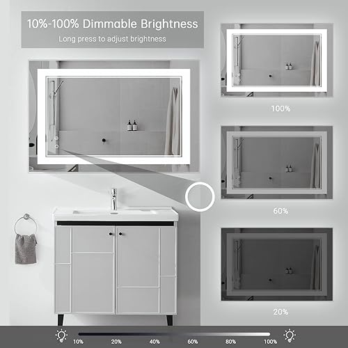 Miniatura 3 de Espejo de baño LED de 55 x 36 pulgadas con luces, espejo LED para baño, iluminado, antivaho, regulable ajustable, 3 colores, verticalhorizontal,