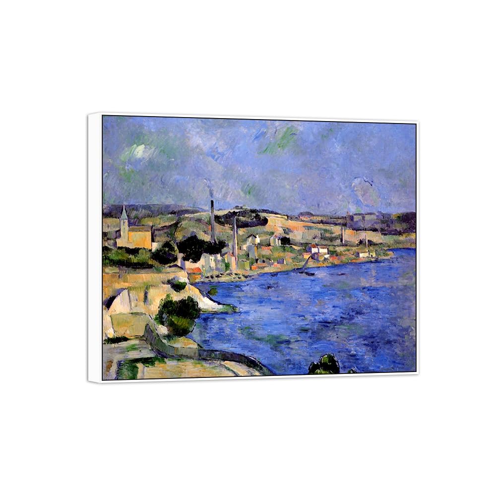 SDYSKKUG Canvas Wall Art Picture Decor Sea by Paul Cezanne 85x70cm White Frame