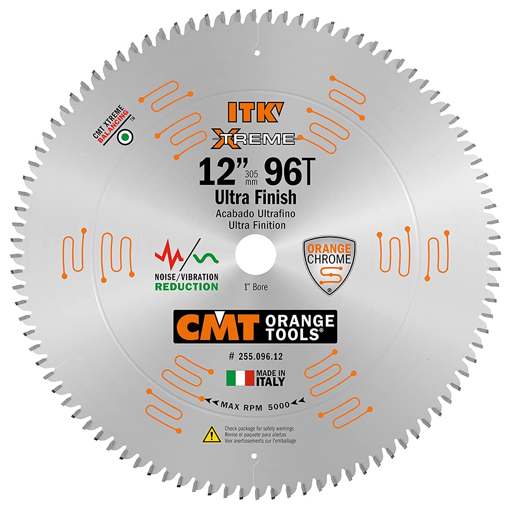 CMT 255.096.12 ITK Industrial Fine Finish Saw Blade, 12-Inch x 96 Teeth 40° ATB Grind with 1-Inch Bore, Black & Orange