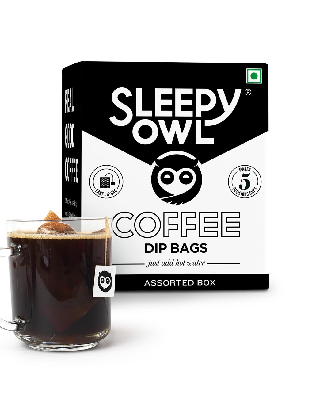 Sleepy Owl Assorted Hot Brew Coffee | Easy Coffee Bags | 5 Flavours - French Vanilla, Dark Roast, Cinnamon, Hazelnut, Original | 5 Minute fresh Brew - No Equipment Needed | 100% Arabica | Travel Pack