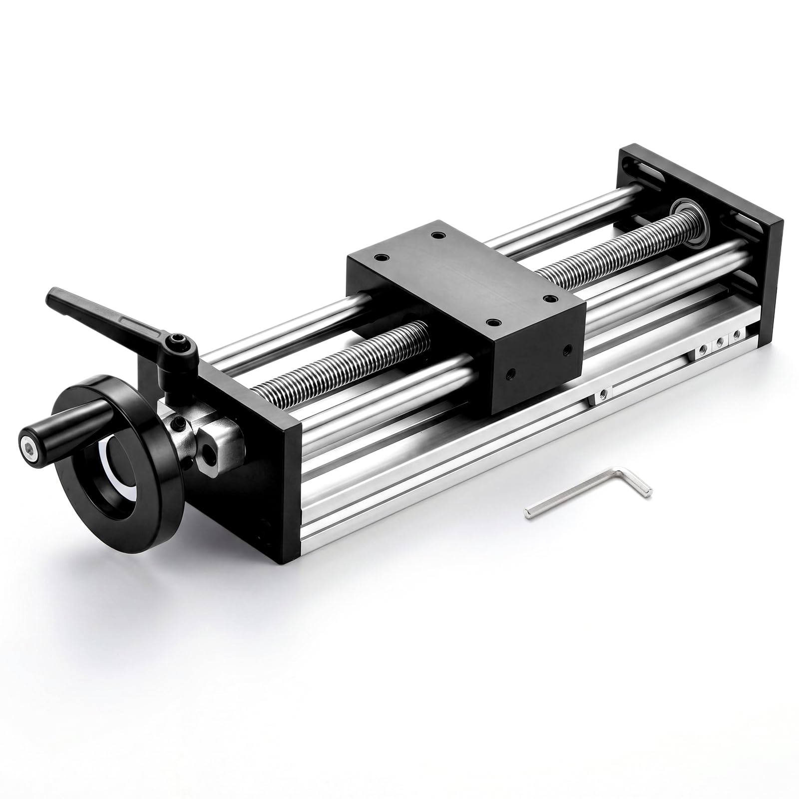 Tavola di traslazione da 200 mm con volantino di bloccaggio, tavola Scorrevole di precisione con Vite Senza fine trapezoidale, Cuscinetti e Guide industriali per Moduli CNC e Laser Fai-da-Te