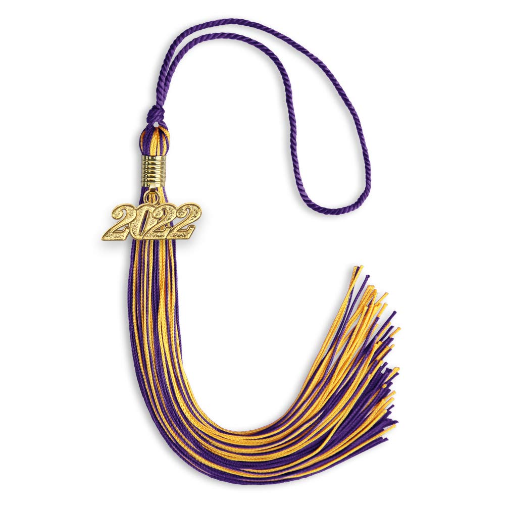 Endea Graduation Mixed Double Color Tassel with Gold Date Drop (Purple/Gold, 2022)