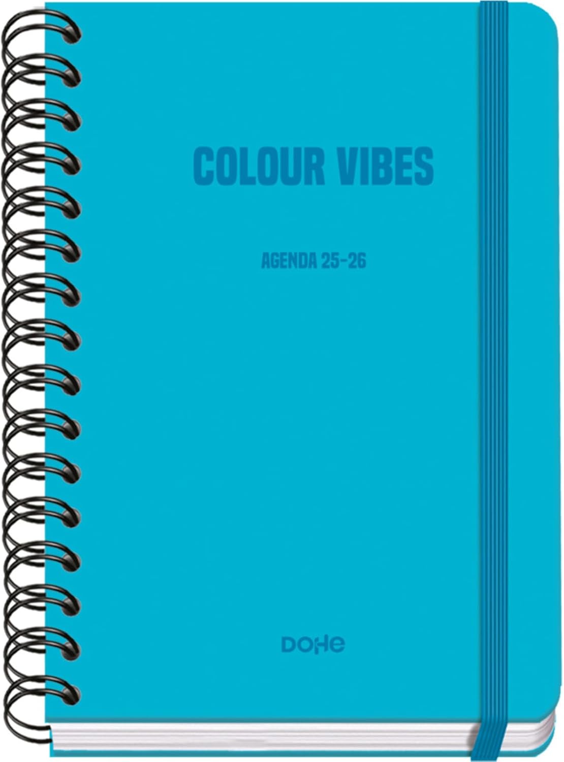 Dohe - School Agenda 2025 2026 - Weekly Overview, Size A5 (15 x 21 cm), Spanish and English, Double Spiral Bound and Elastic Band, Hard Cover, 4 Sticker Pages - Colour Vibes Cyan