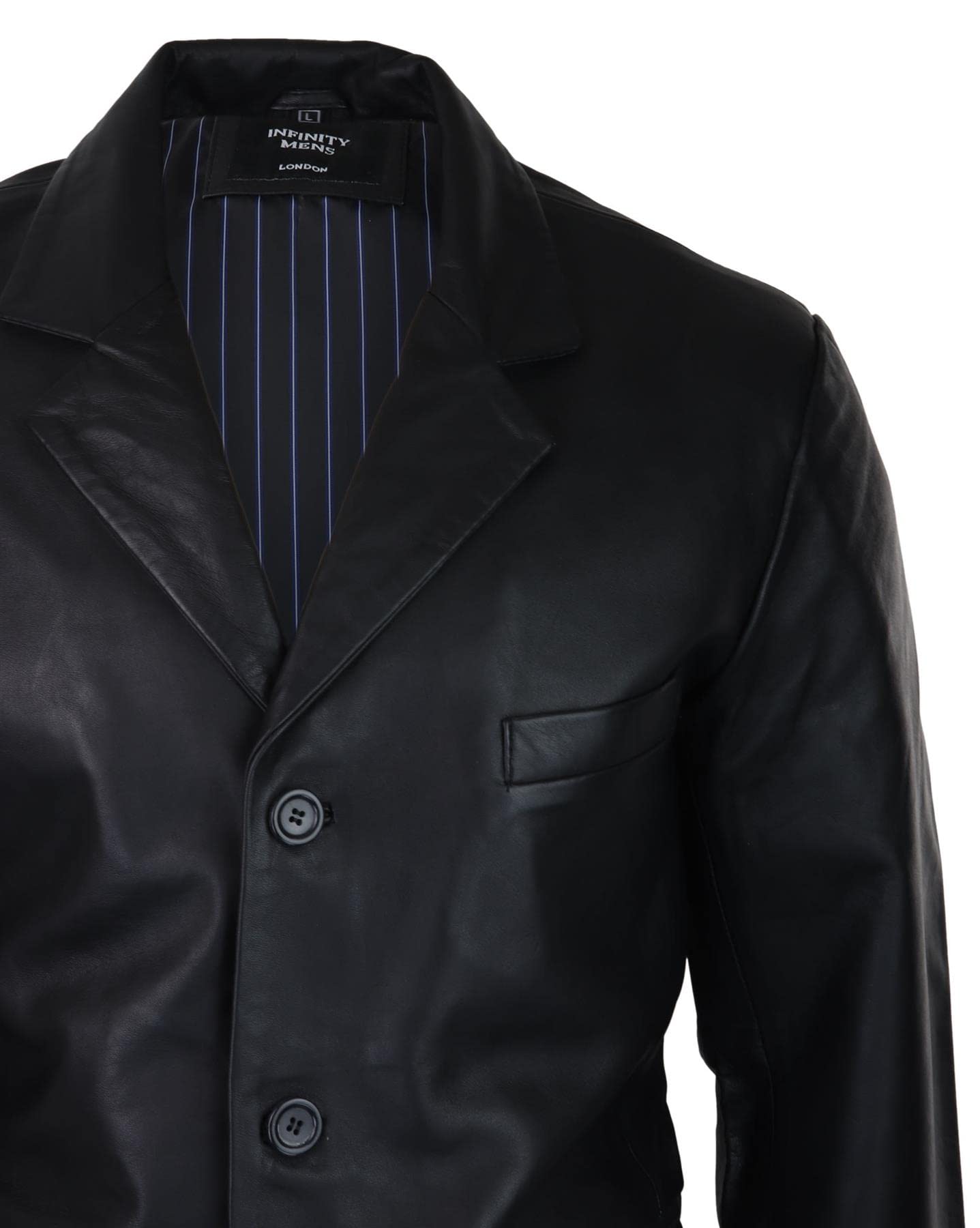 Infinity Herren Lederjacke Echtleder Klassisch Schwarz Vintage Look Knopfleiste Design