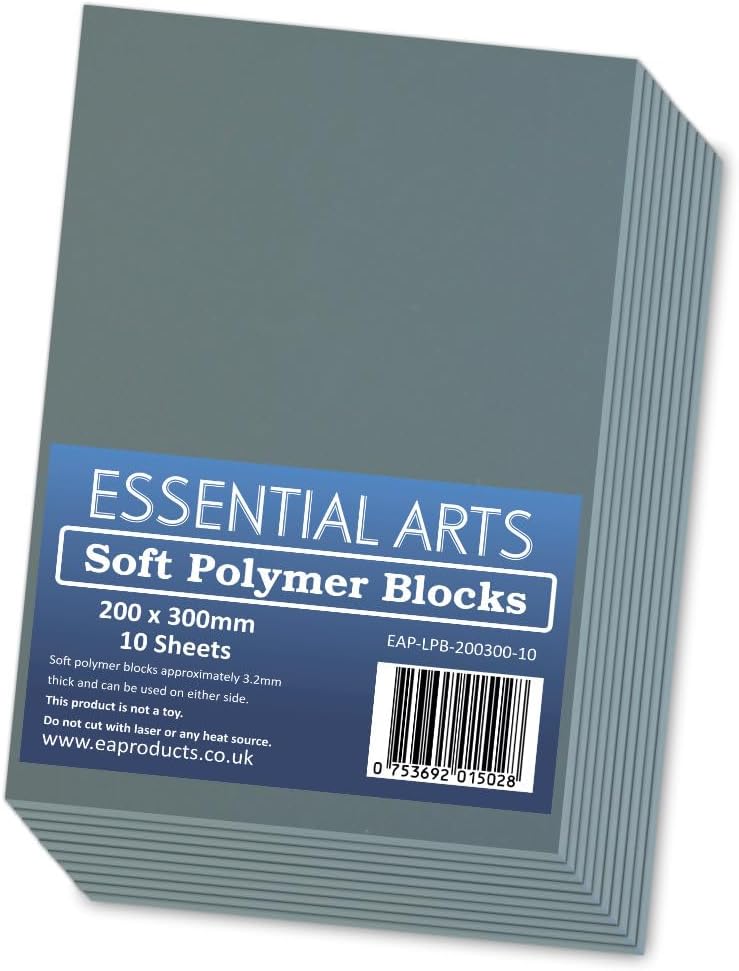200 x 300mm Double Sided Soft Lino Polymer Blocks Pack of 10 – 3.2mm Thick Super Soft Printing Sheets for Carving Art and Craft – by Essential Arts