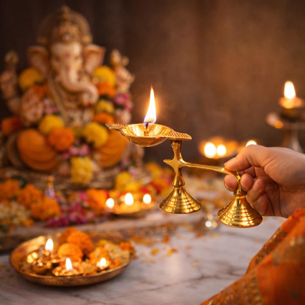 Spillbox Brass Karpoor | Kapoor Diya Deepam Burner Arati | Aarti | Arthi | Arti | Arathi | Stand for Dhoop Puja | Pooja Room Dani Holder Mandir Home & Office - Single Face Diya