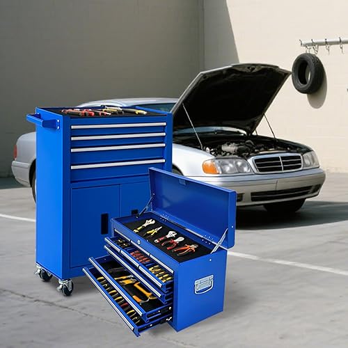 Miniatura 2 de Cofre de herramientas de 13 cajones con doble manija de puerta, 2 en 1, baúles de herramientas desmontables con ruedas y cajones, caja de