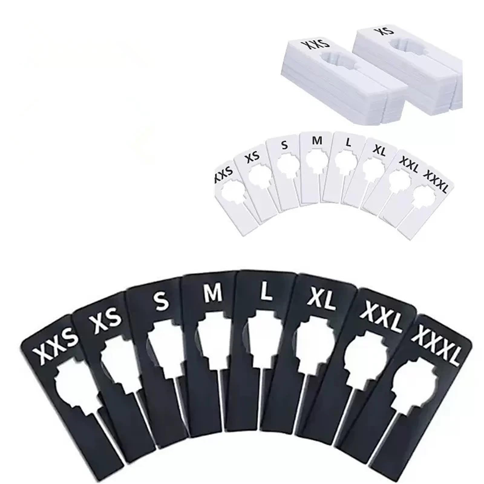 Luvafey Hanger Dividers 20pcs Closet Dividers Hanging Clothes Rectangle Clothing Size Divider Set for Clothing Size Type Sorting Writable and Reusab(Black XS)