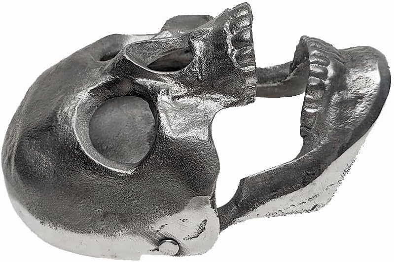 Treasure Gurus Silver Metal Skull Jaw Doorknocker Heavy Duty Iron Knocker Front Door Home Decor