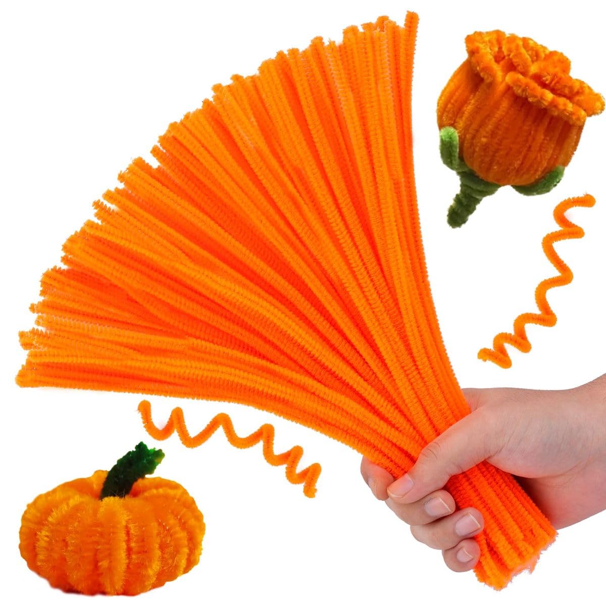 Sai Era Creations Pipe Cleaner Chenille Stems, 50 Pcs, for DIY Arts and Craft, School Projects, Pom Pom and Party Decorations (Orange)-image-9