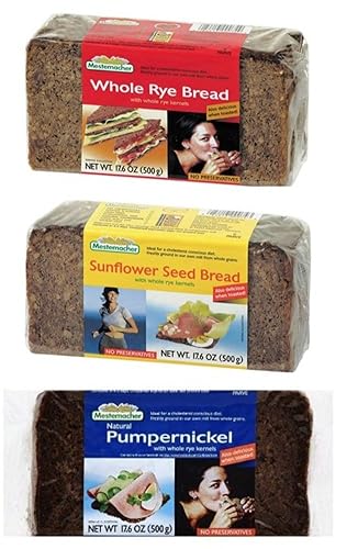 Mestemacher Paquete variado de 3 sabores de pan natural con alto contenido de fibra: (1) centeno entero, (1) pumpernickel, y (1) semillas de