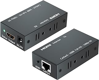 1080P HDMI Extender Up to 60M/196t, HDMI Transmitter and Receiver, HDMI Ethernet RJ45 Extender Transmitter, HDMI Extender Over Singal Cat5e/6/7/8 Ethernet Cable