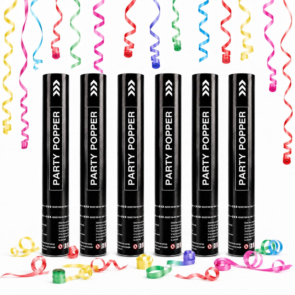 Wxeadu Confetti Cannons, 6 Pcs Party Poppers, 30cm Party Cannon, Confetti Shooter, Confetti Cannon for Weddings, Birthday, Baby Shower, Christmas, Anniversary Parties (Colorful)
