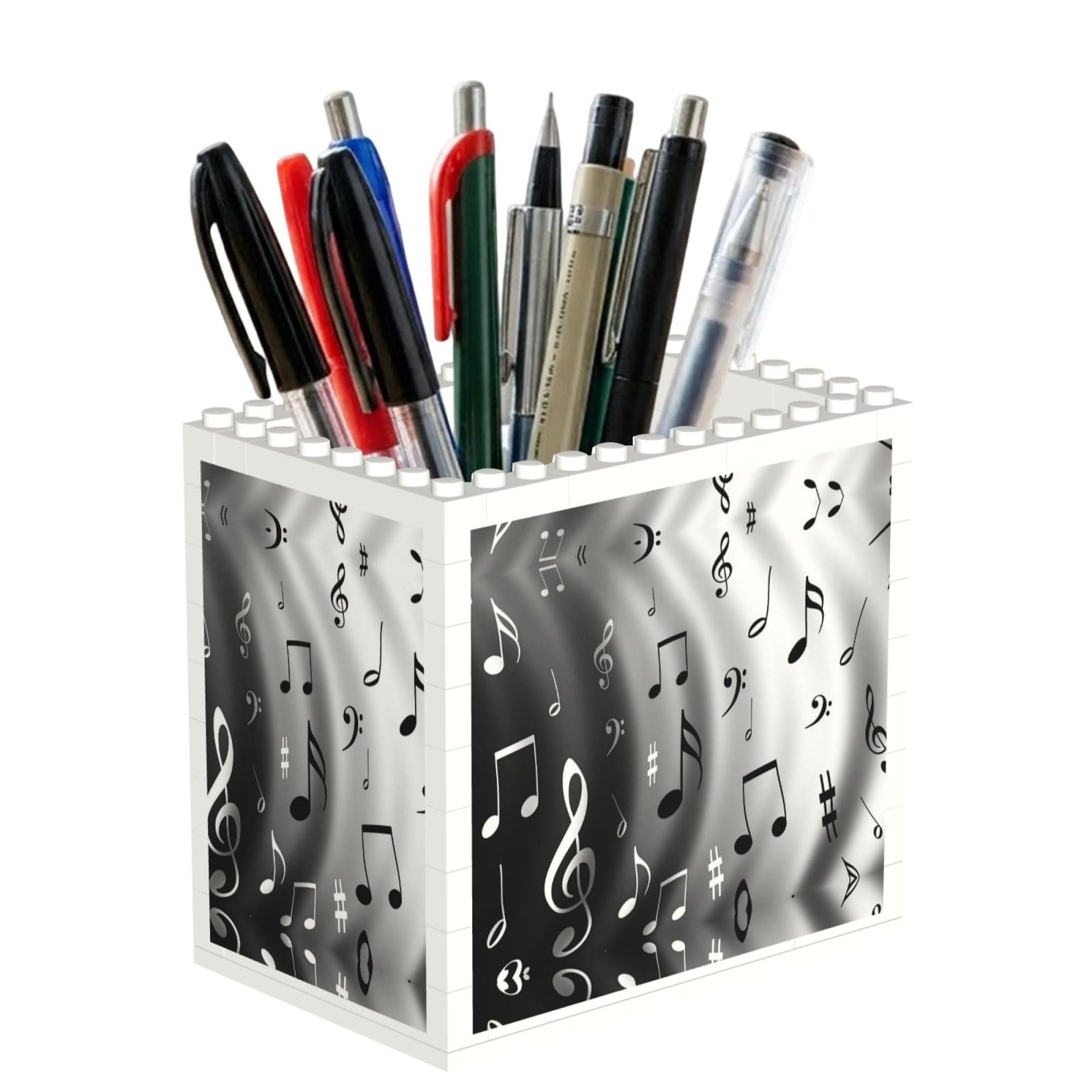 SATUSA Music Print Building Block Texture Pen Holder - Pencil Holder For Desk Pen Organizer,Aesthetic Desk Accessories For Women(1pcs)