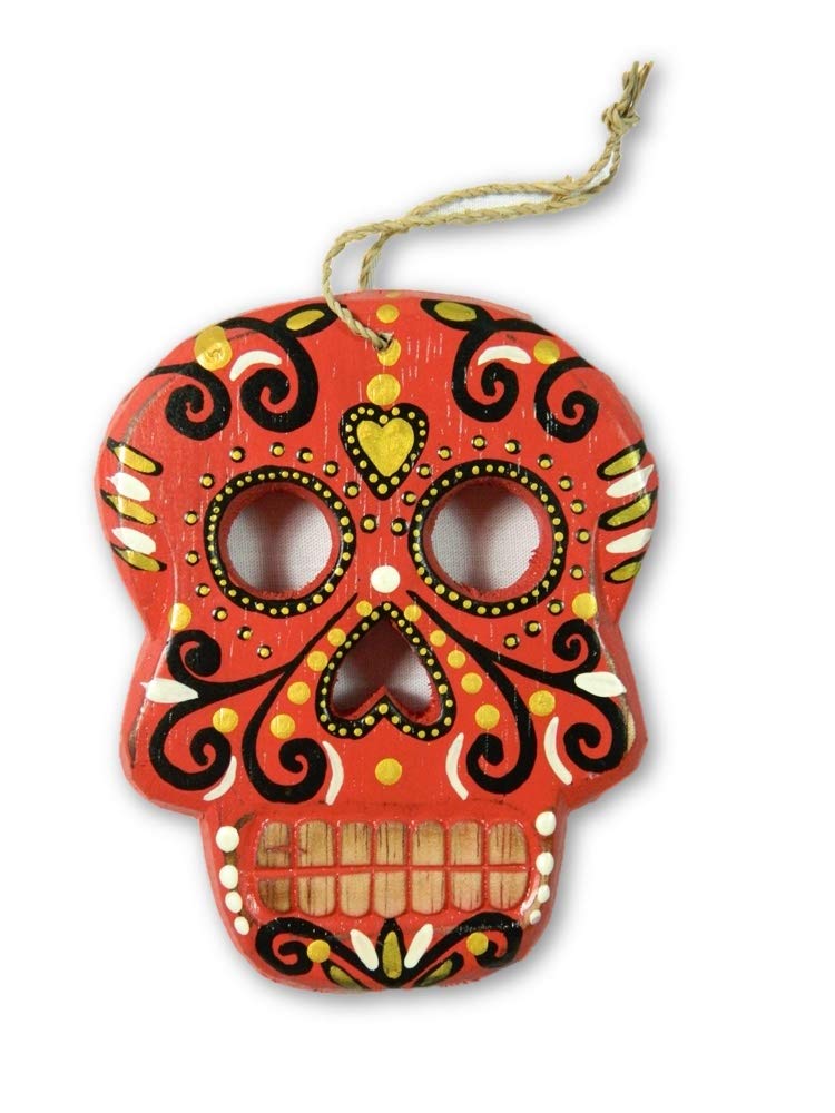 Thai Gifts Day Of The Dead, Sugar Skull Mask - Wall Hanging Plaque 12cm - Red