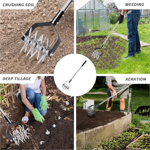 Rotary Garden Tool, Adjustable Hand Tiller, Long Handle Cultivator for Aerating, Weeding, Planting and Mixing Soil or Reseeding Grass - Image 6