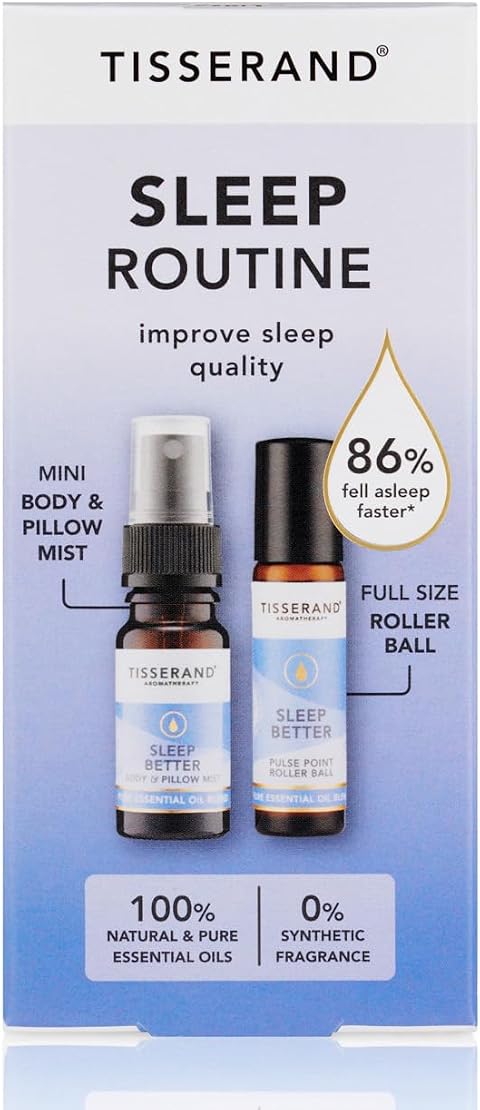 Tisserand Sleep Routine Kit - Mini Mist & Roller Ball | Lavender, Sandalwood, Jasmine Blend, Aromatherapy Gift Set, 100% Natural Pure Essential Oils, Quality, Certified Vegan